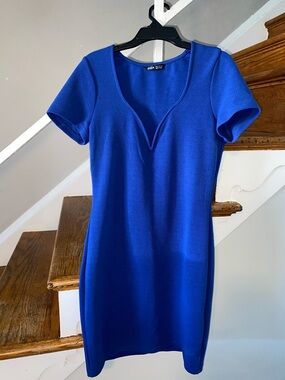 SHEIN Royal Blue V-Neck Short Sleeve Mini Dress